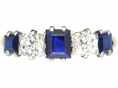 Edwardian 18ct Gold, Sapphire & Diamond Five Stone Ring