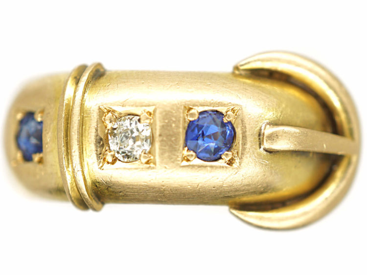 Edwardian 18ct Gold, Sapphire & Diamond Buckle Ring