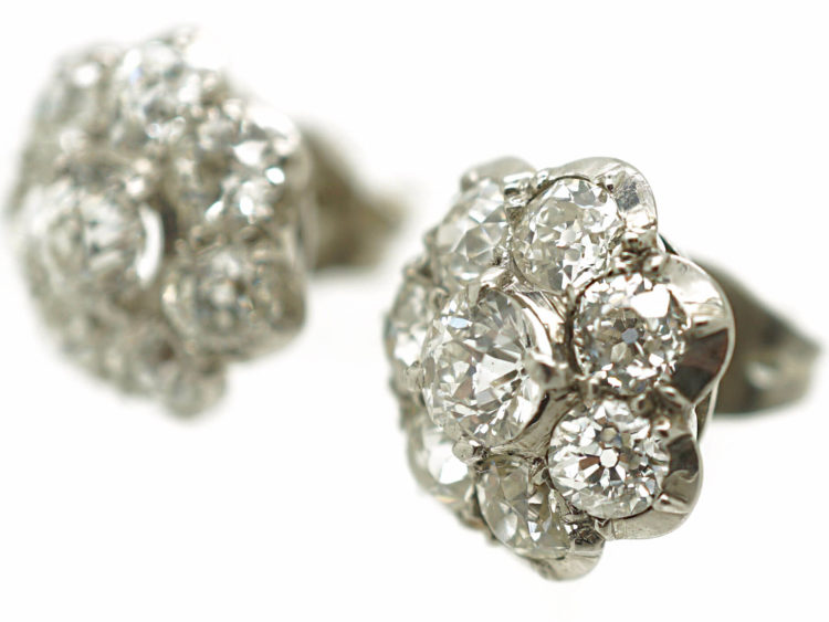 Art Deco 18ct White Gold Diamond Cluster Earrings