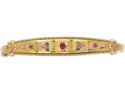 Edwardian 9ct Gold Ruby & Diamond Bangle