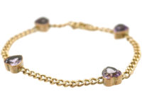 Edwardian 9ct Gold & Amethyst Hearts Bracelet