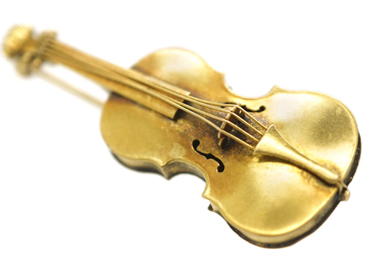 Victorian 15ct Gold Violin Brooch