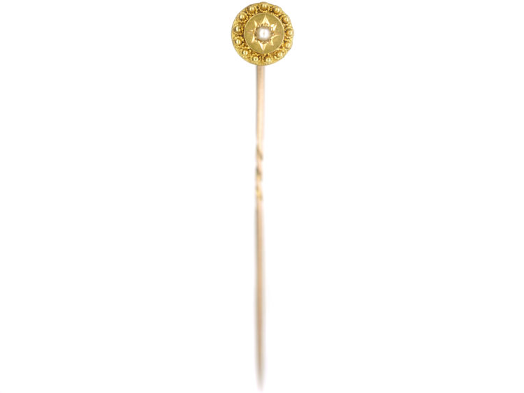 Victorian 15ct Gold & Natural Split Pearl Round Tie Pin