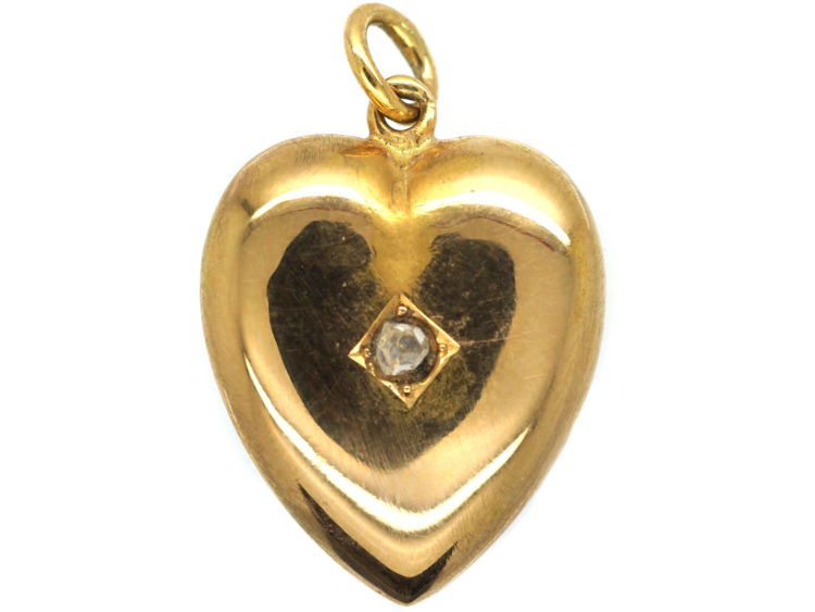 Edwardian 15ct Gold Heart Pendant set with a Rose Diamond