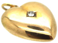 Edwardian 15ct Gold Heart Pendant set with a Rose Diamond