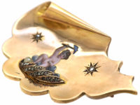 Victorian 18ct Gold Enamelled Cherub in Rose Diamond Set Coracle Brooch