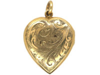 9ct Gold Heart Shaped Locket with Scroll Engraved Detail