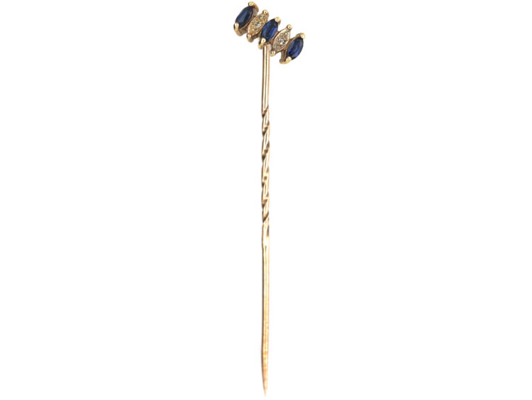 15ct Gold, Sapphire & Rose Diamond Tie Pin