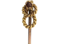 Victorian 15ct Gold Double Knot Rope Tie Pin set with a Garnet