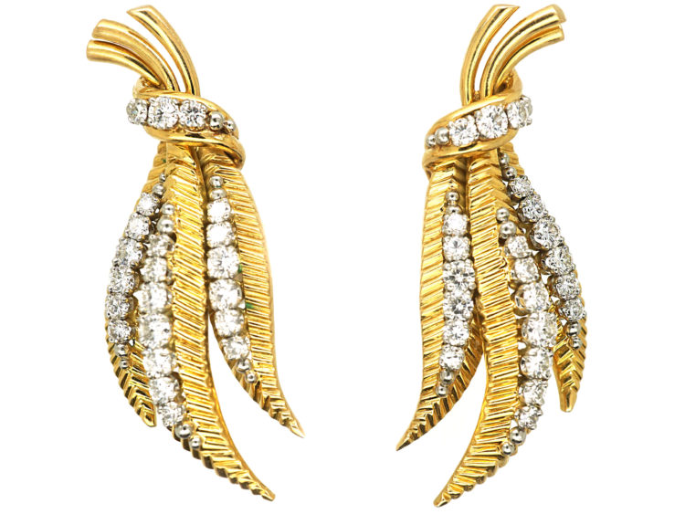 18ct Gold & Diamond Leaf Earrings