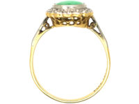 Art Deco 18ct Gold & Platinum, Jade & Diamond Oval Cluster Ring