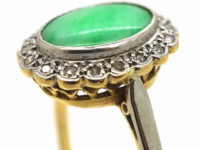 Art Deco 18ct Gold & Platinum, Jade & Diamond Oval Cluster Ring