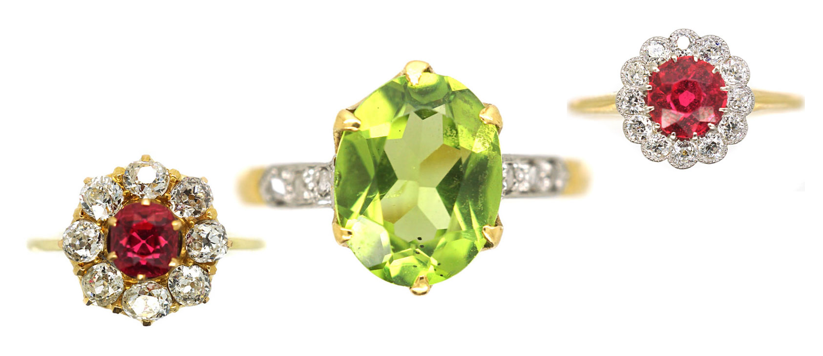 Antique peridot and spinel rings