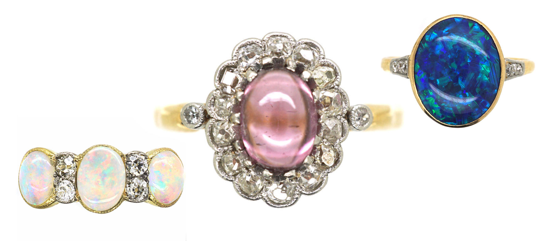 Antique tourmaline and opal rings