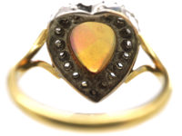 Edwardian 18ct Gold, Diamond & Opal Heart Shaped Ring