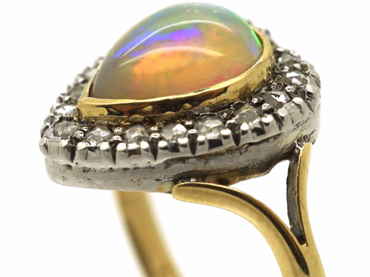 Edwardian 18ct Gold, Diamond & Opal Heart Shaped Ring