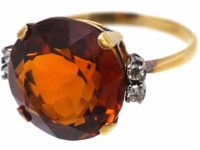 Retro 18ct Gold Diamond & Madeira Citrine Ring