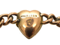 Edwardian 9ct Rose Gold Three Hearts Curb Bracelet with Locket