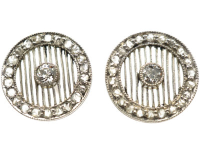 Art Deco Platinum & Rose Diamond Round Earrings with a Diamond in the Centre