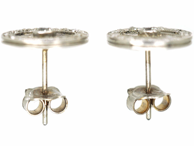 Art Deco Platinum & Rose Diamond Round Earrings with a Diamond in the Centre