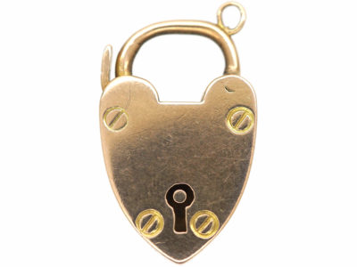 Edwardian 9ct Rose Gold Heart Shaped Padlock with Keyhole Detail