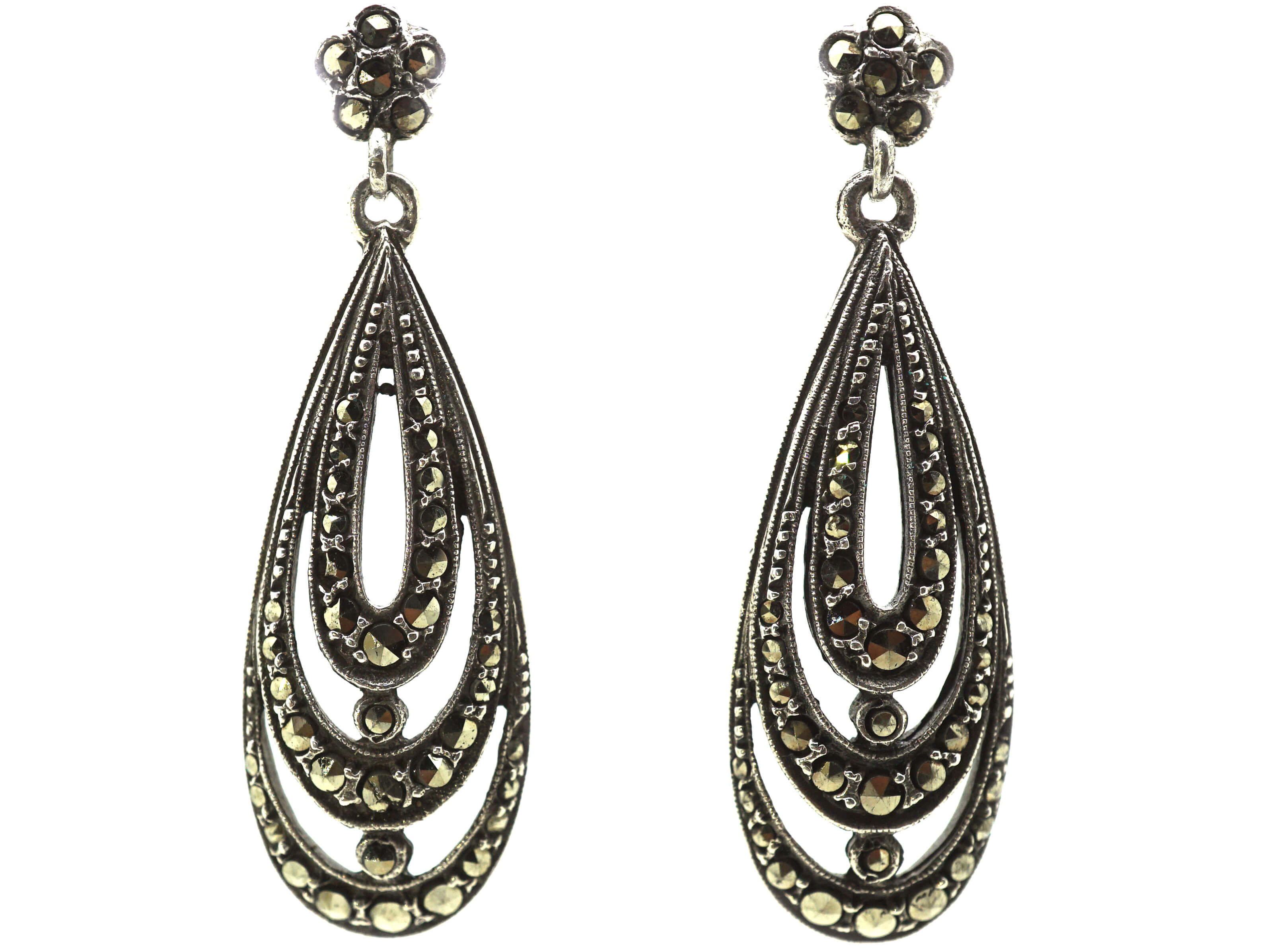 Art Deco Silver & Marcasite Triple Hoop Earrings (389N) | The Antique ...