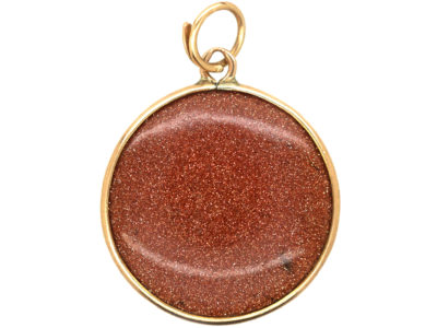 Edwardian 9ct Gold & Goldstone Round Pendant