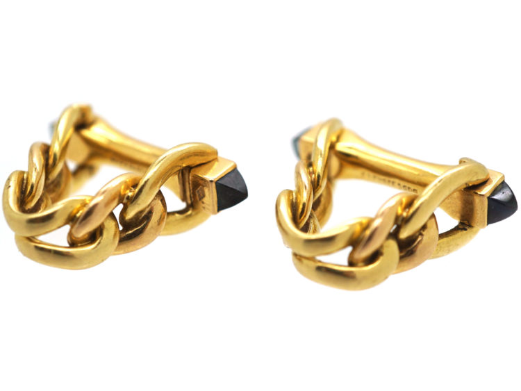 French 18ct Gold Cufflinks set with Sapphires
