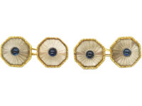 Art Deco 18ct Gold, Rock Crystal & Cabochon Sapphire Octagonal Shaped Cufflinks