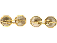 Art Deco 18ct Gold, Rock Crystal & Cabochon Sapphire Octagonal Shaped Cufflinks