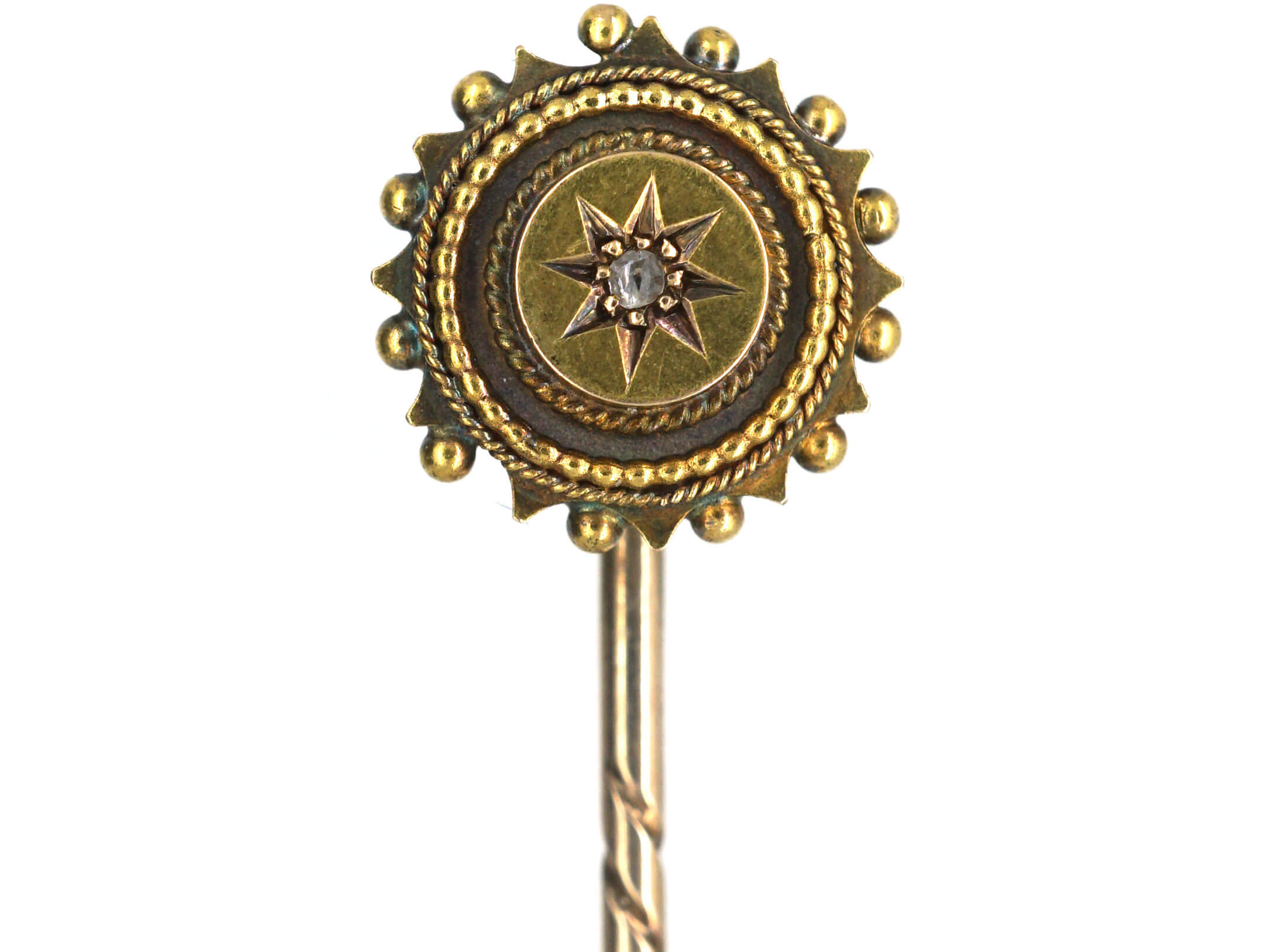 Victorian 15ct Gold Round Tie Pin set with a Rose Diamond (25/G) The