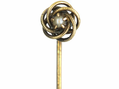 Early 20th Century 14ct Gold Coiled Design Tie Pin set with a Pearl