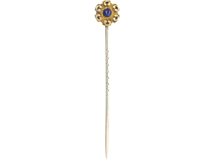 Edwardian 15ct Gold Tie Pin set with a Cabochon Sapphire