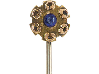 Edwardian 15ct Gold Tie Pin set with a Cabochon Sapphire