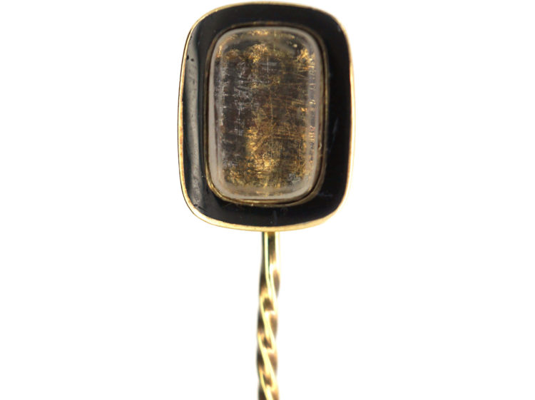 Georgian 9ct gold Glazed Locket Tie Pin with Black Enamel Surround