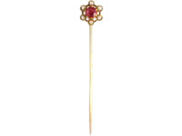 Edwardian 15ct Gold, Garnet & Natural Split Pearl Tie Pin