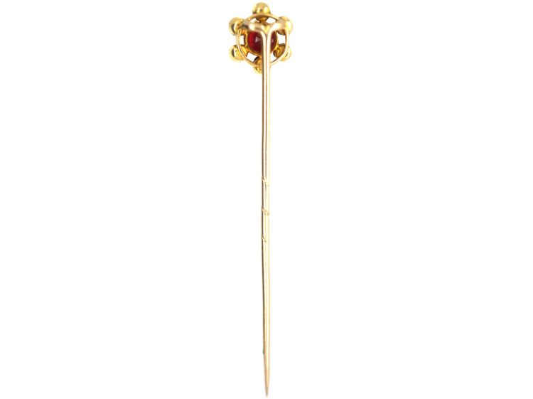 Edwardian 15ct Gold, Garnet & Natural Split Pearl Tie Pin