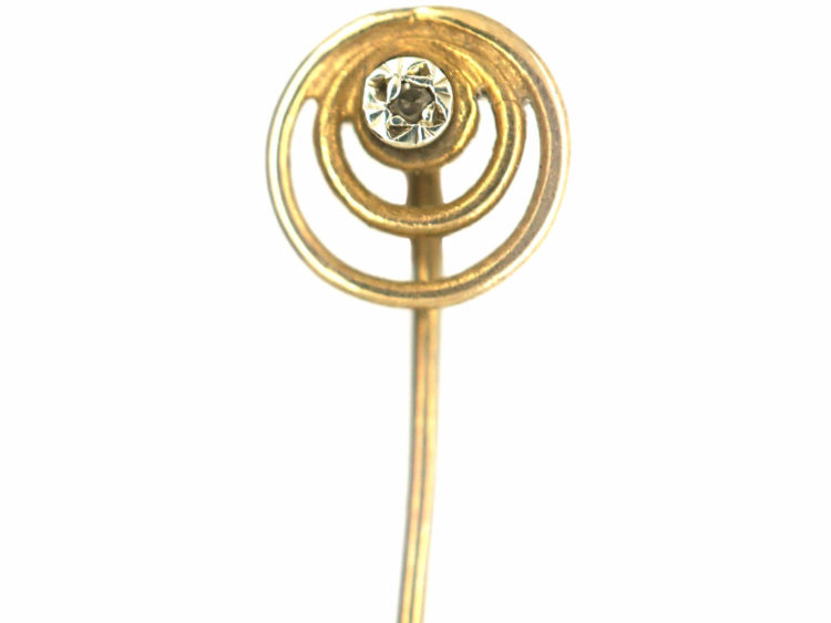Edwardian 15ct Gold & Diamond Two Circle Tie Pin