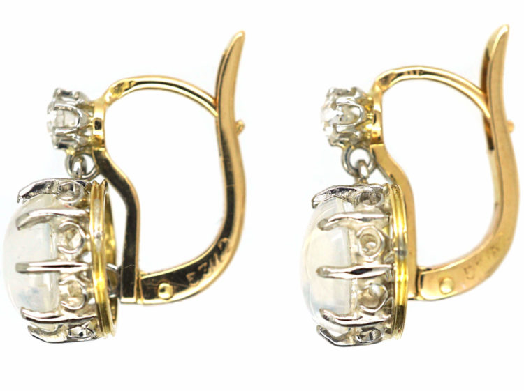 French 18ct Gold, Moonstone & Diamond Earrings