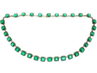 Edwardian Silver & Gold, Emerald Paste Riviere Necklace in Original Case