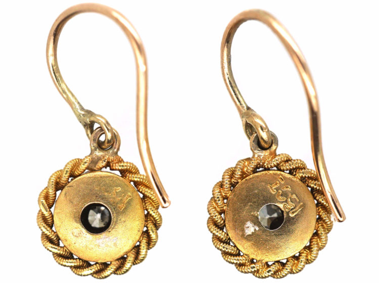 Victorian 15ct Gold Round Drop Earrings set with Diamonds