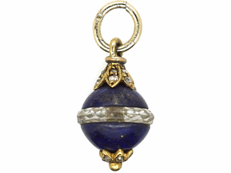 Edwardian Lapis Lazuli, Rose Diamond & Rock Crystal Egg Pendant