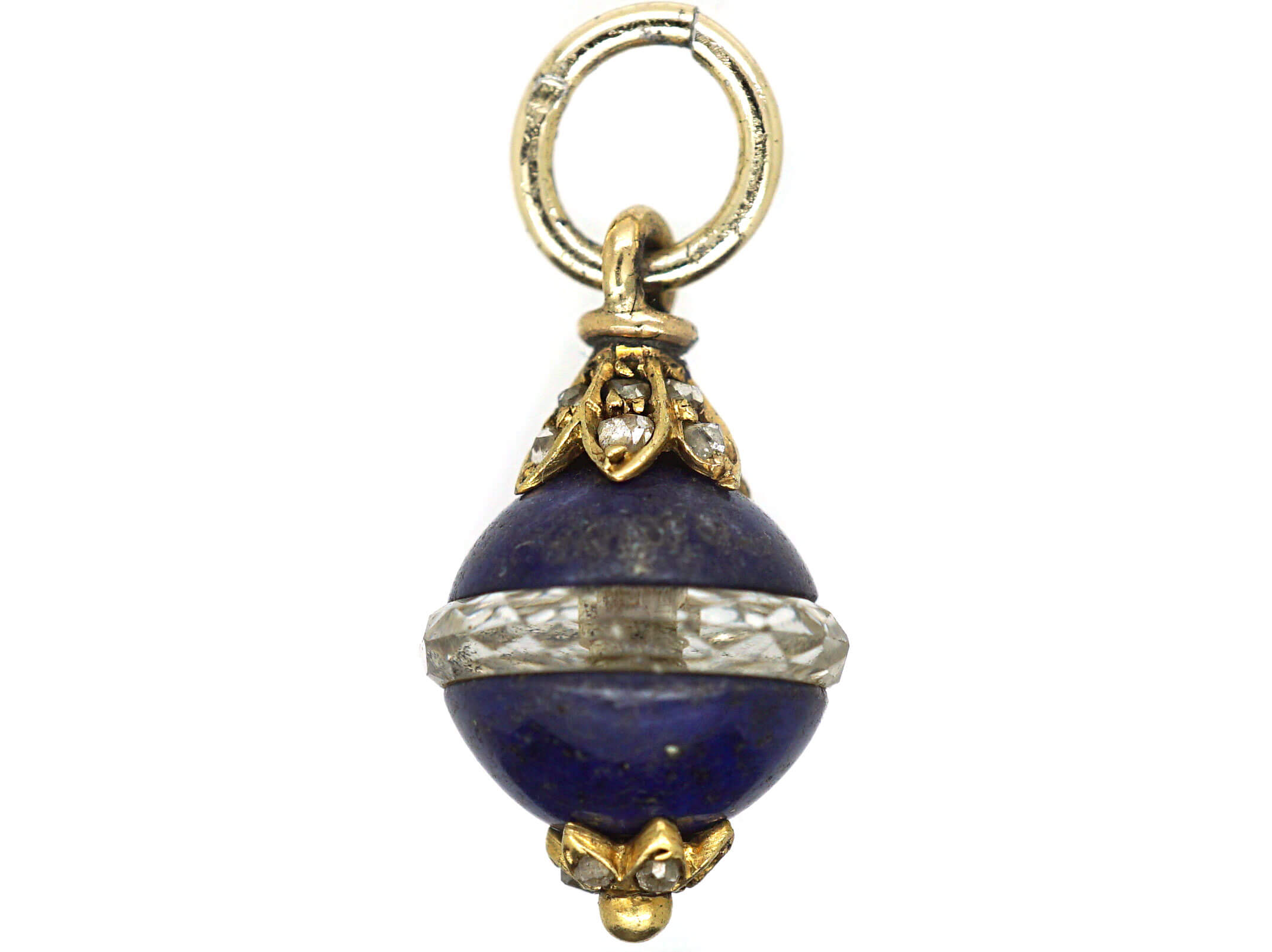 Edwardian Lapis Lazuli, Rose Diamond & Rock Crystal Egg Pendant (845N/PR) |  The Antique Jewellery Company