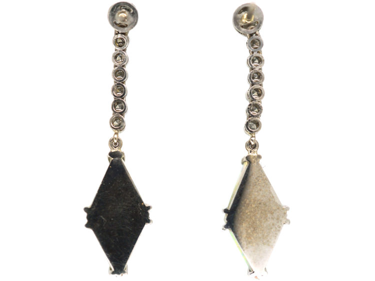 Art Deco Platinum, Opal & Diamond Drop Earrings