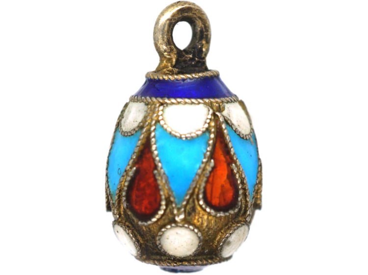 Russian Silver & Enamel Egg Pendant