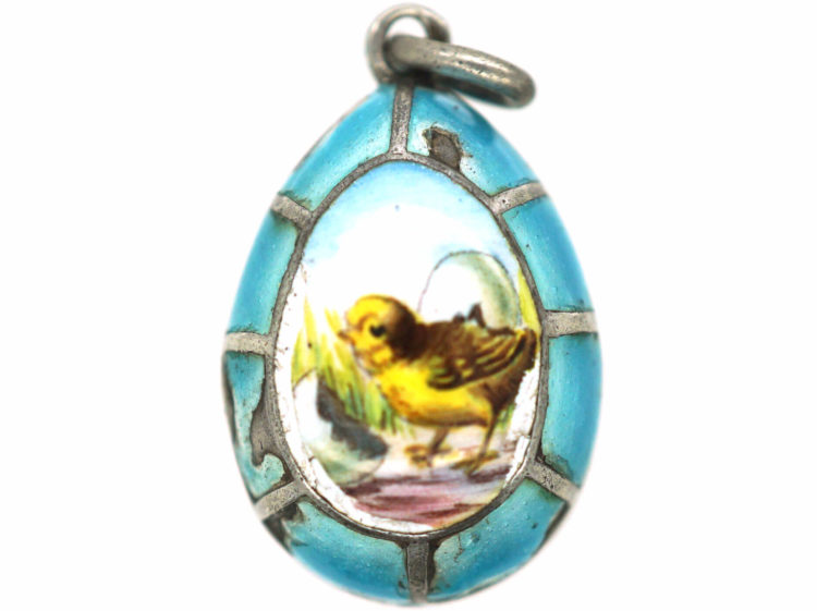 Russian Silver & Enamel Easter Egg Chick Pendant