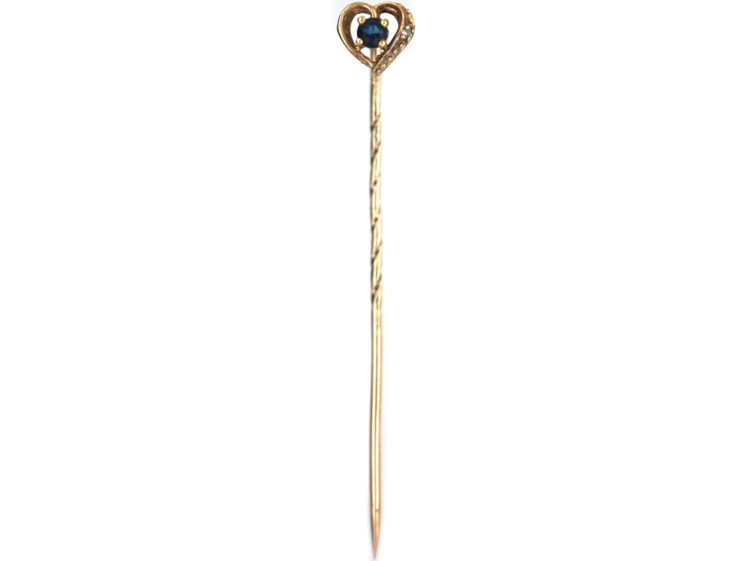 9ct Gold Sapphire & Diamond Heart Shaped Tie Pin