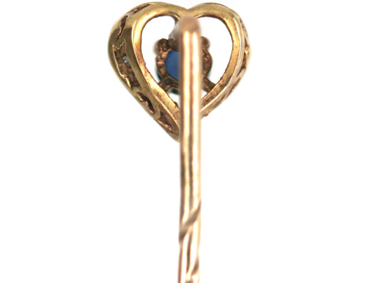 9ct Gold Sapphire & Diamond Heart Shaped Tie Pin