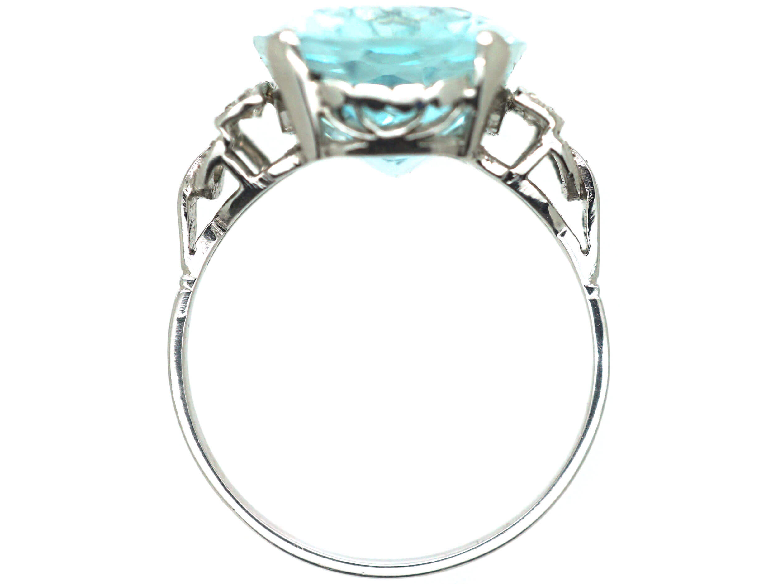 Art Deco Platinum, Aquamarine Ring with Diamond Set Shoulders (528N ...