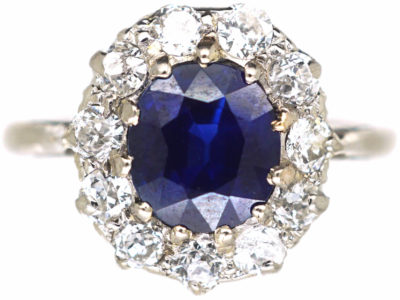 Edwardian Platinum, Diamond & Sapphire Cluster Ring